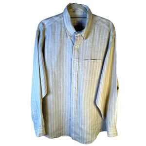 Brooks Brothers | 100% Irish Linen Button Down Shirt XL Khaki & White Stripes
